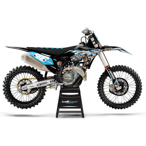 KTM Blotched Black Light Blue Graphics Kit