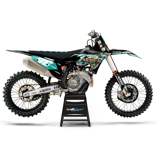 KTM Blotched Black Teal Graphics Kit